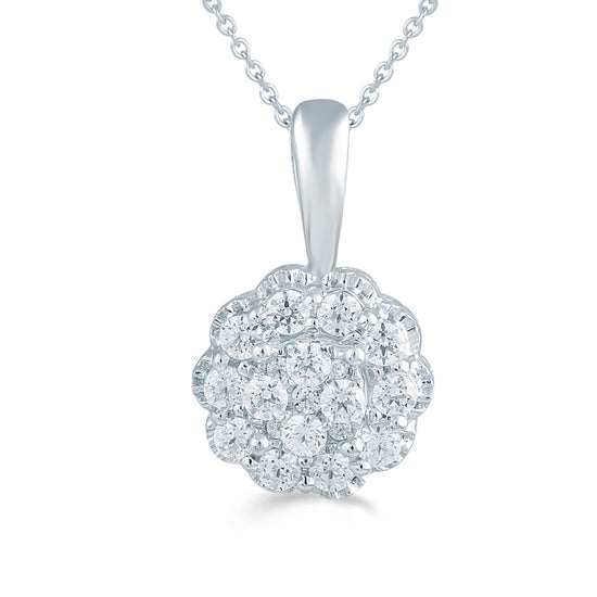 1/4CT TW  Diamond Round Cluster Fashion Pendant in Sterling Silver - Fifth and Fine