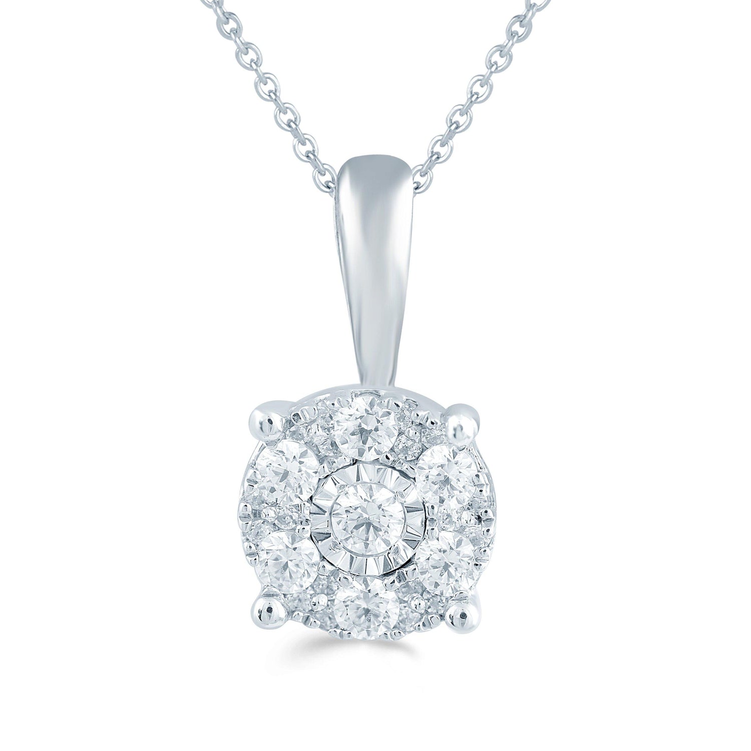 1/4CT TW Diamond Round Cluster Fashion Pendant in Sterling Silver - Fifth and Fine