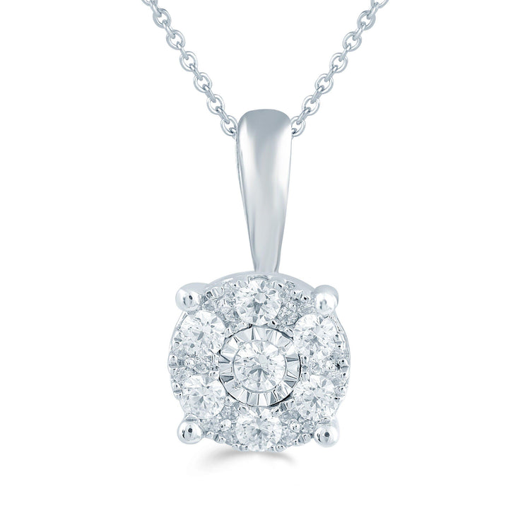 1/4CT TW Diamond Round Cluster Fashion Pendant in Sterling Silver - Fifth and Fine
