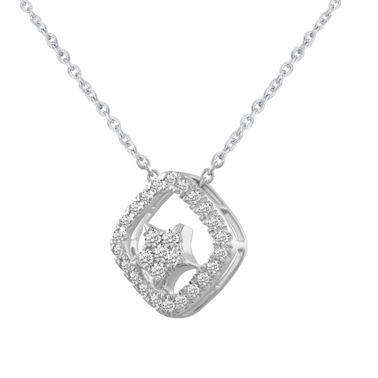 1/4 CT TW Diamond Floating Star Square Pendant Necklace in 925 Sterling Silver