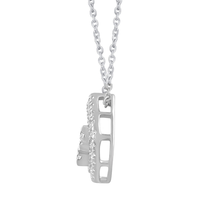 1/4 CT TW Diamond Floating Star Square Pendant Necklace in 925 Sterling Silver