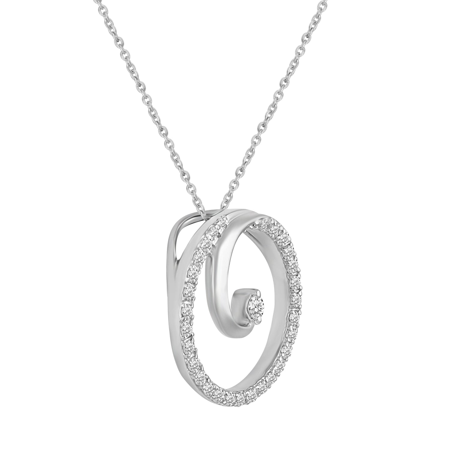 1/5 CT TW Diamond Floating Stone Swirl Circle Pendant Necklace in 925 Sterling Silver