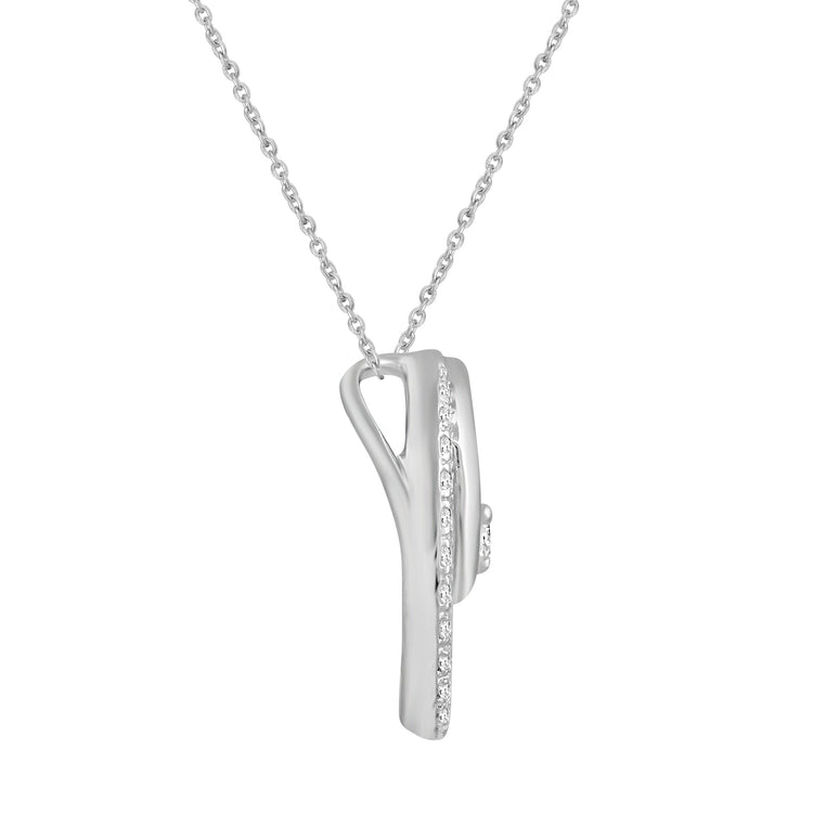 1/5 CT TW Diamond Floating Stone Swirl Circle Pendant Necklace in 925 Sterling Silver