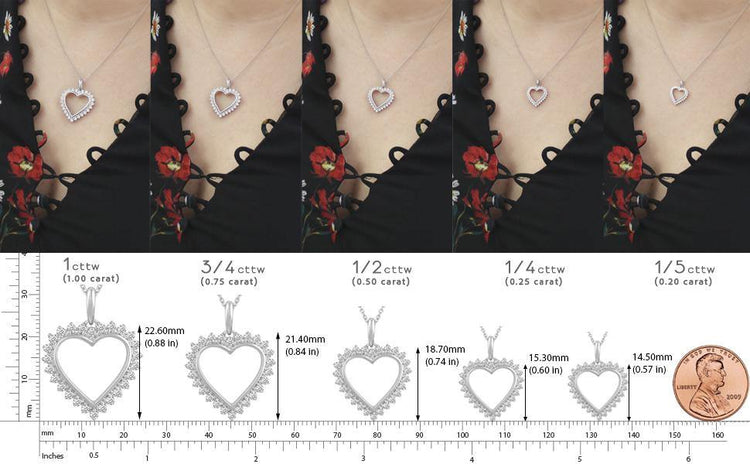 1/5cttw ~ 1 cttw Diamond Heart Pendant in Sterling Silver - Fifth and Fine