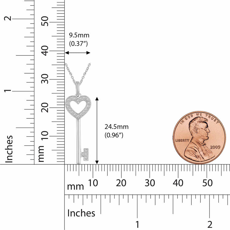 1/10CT TW Diamond Heart Love Key Pendant in Sterling Silver