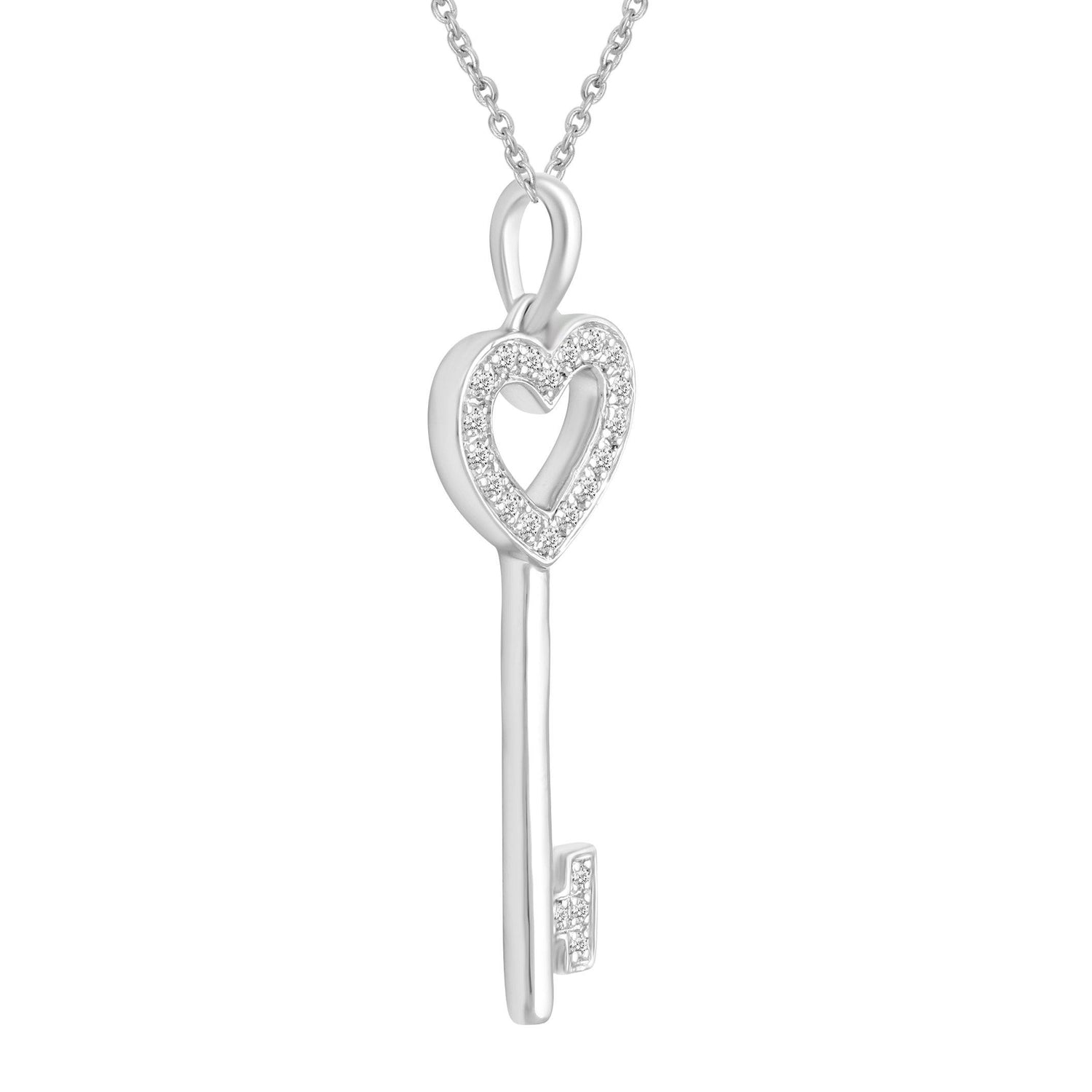 Natural Diamond Key Pendant Heart silver jewelry fifthandfine necklace tiffany keys