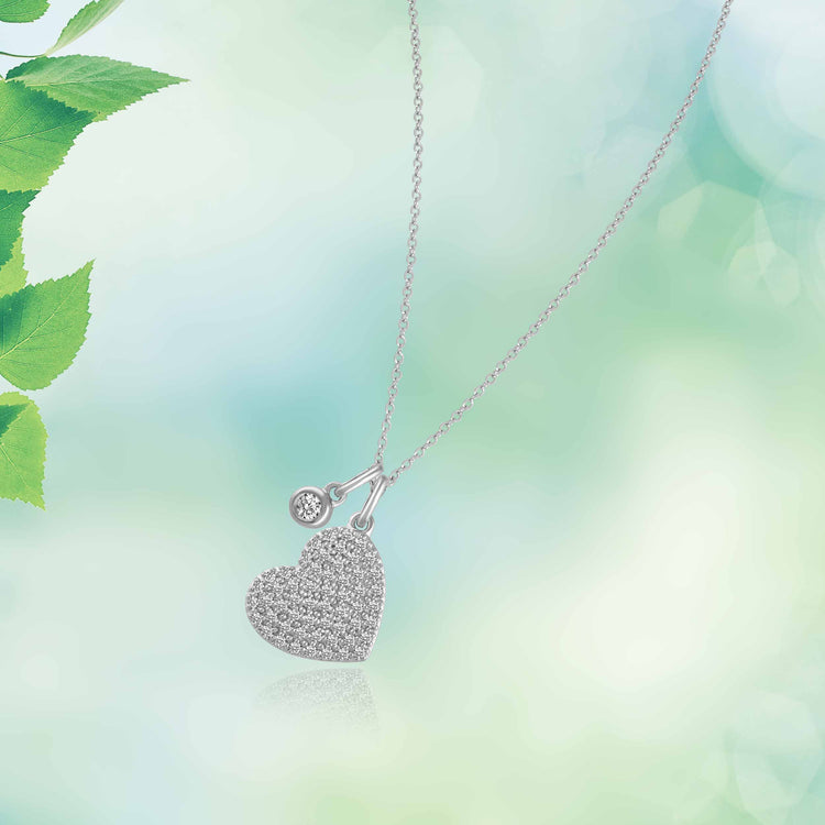 1/20 CT TW Diamond Pave Heart Floating Stone Pendant in 925 Sterling Silver
