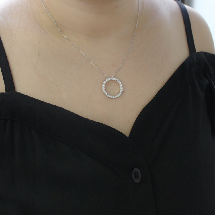 3/4ct tw Natural Diamond Circle Pendant in Sterling Silver fifthandfine jewelry