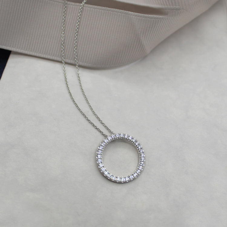 3/4ct tw Natural Diamond Circle Pendant in Sterling Silver fifthandfine jewelry