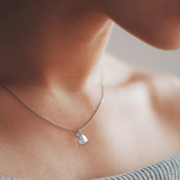 Natural Diamond Puff Floating Heart Pendant Necklace silver jewelry fifthandfine affordable wholesale