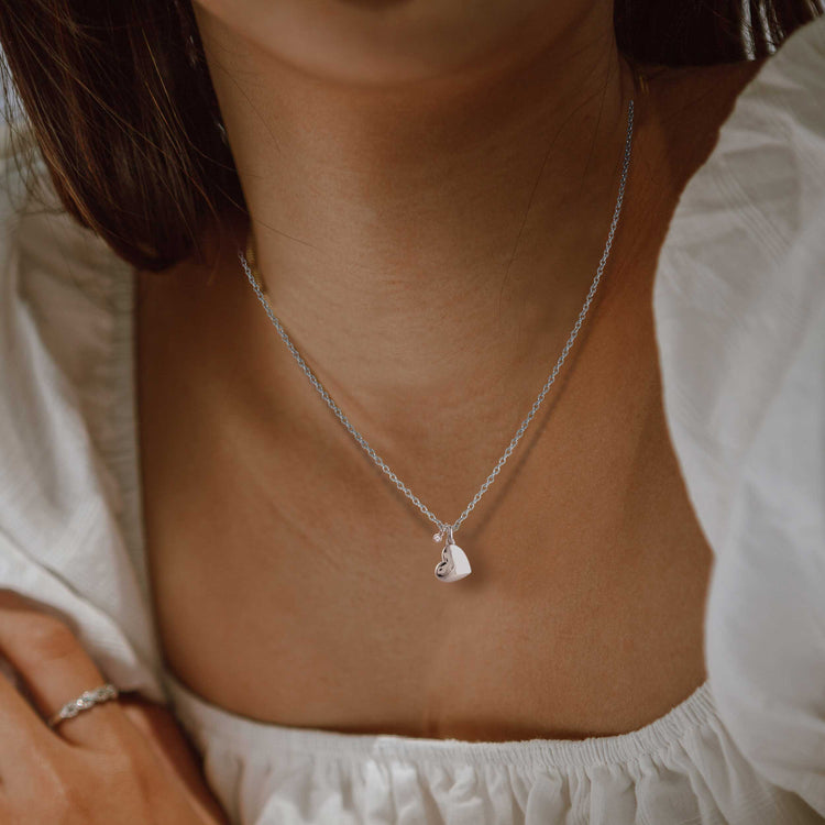 1/20 Carat tw Natural Diamond Puff Floating Heart Shape Pendant Necklace in 925 Sterling Silver fine jewelry gift holiday love birthday