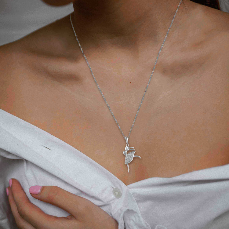 1/10 CTW Ballerina Dancing Lady Womens Girls Round Diamond Pendant Necklace set in 925 Sterling Silver