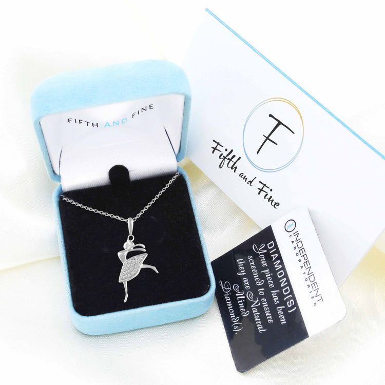 1/10 CTW Ballerina Dancing Lady Womens Girls Round Diamond Pendant Necklace set in 925 Sterling Silver