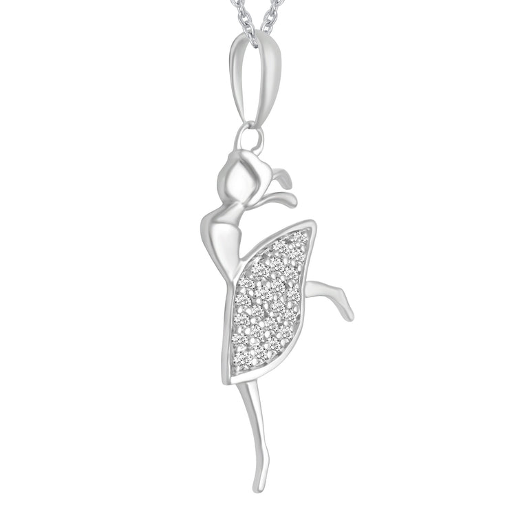 1/10 CTW Ballerina Dancing Lady Womens Girls Round Diamond Pendant Necklace set in 925 Sterling Silver