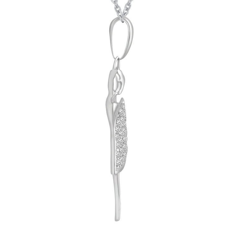 1/10 CTW Ballerina Dancing Lady Womens Girls Round Diamond Pendant Necklace set in 925 Sterling Silver