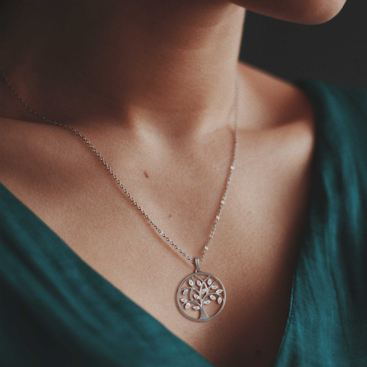 Diamond Round Tree of Life Family Circle Pendant Set in Sterling Silver fine jewelry gift