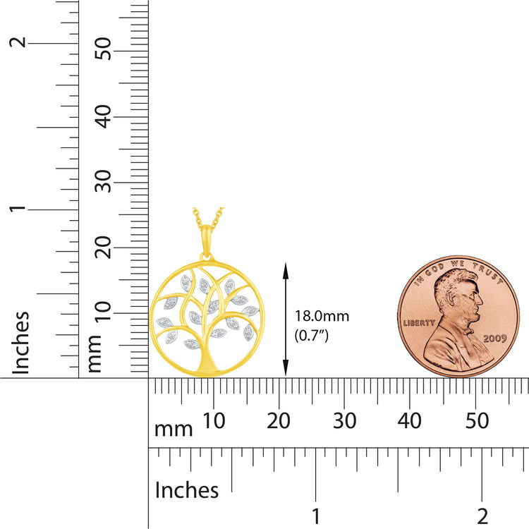 1/20 Ct tw Diamond Round Tree of Life Family Circle Pendant Set in Sterling Silver