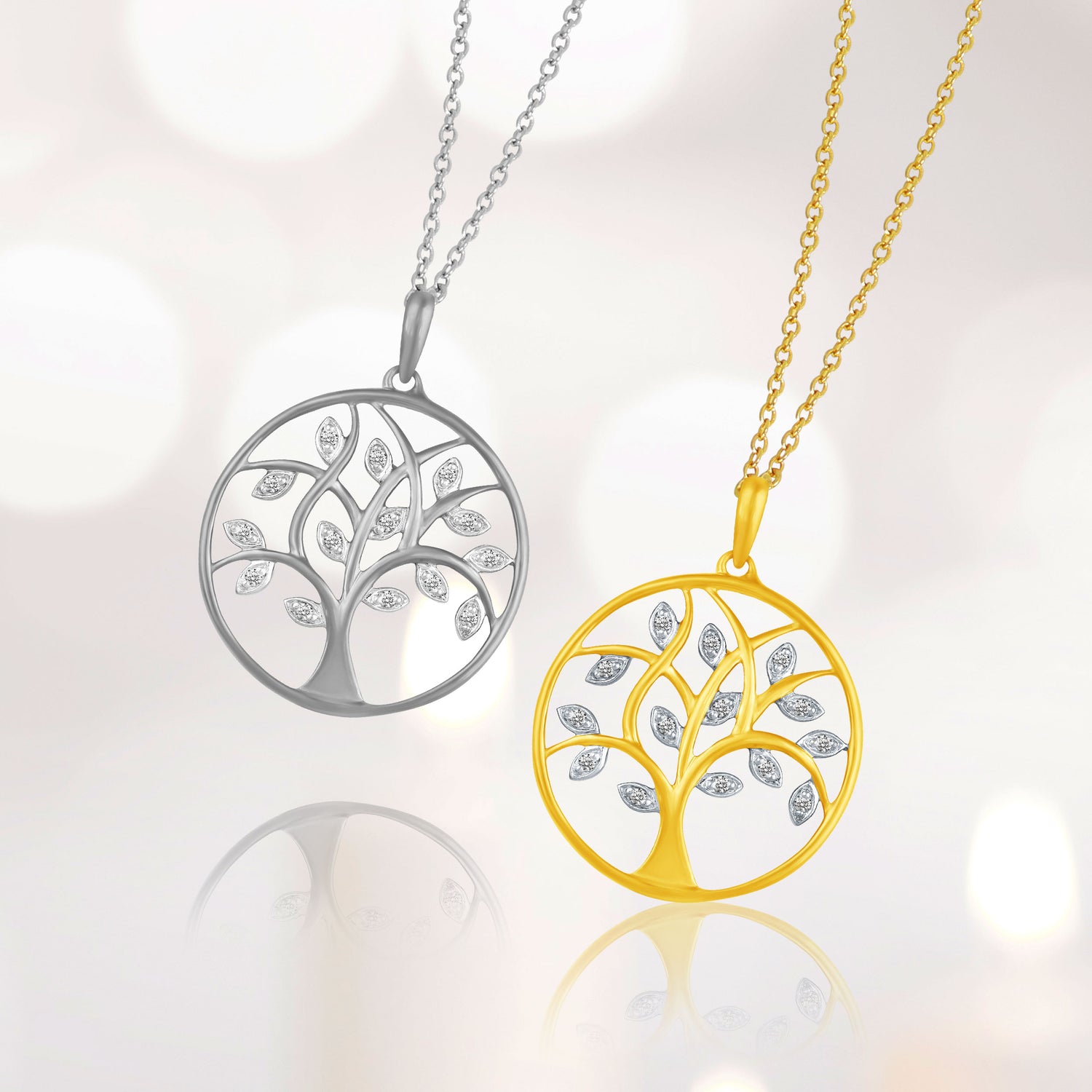 1/20 Ct tw Diamond Round Tree of Life Family Circle Pendant Set in Sterling Silver