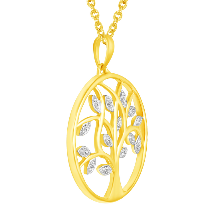 1/20 Ct tw Diamond Round Tree of Life Family Circle Pendant Set in Sterling Silver