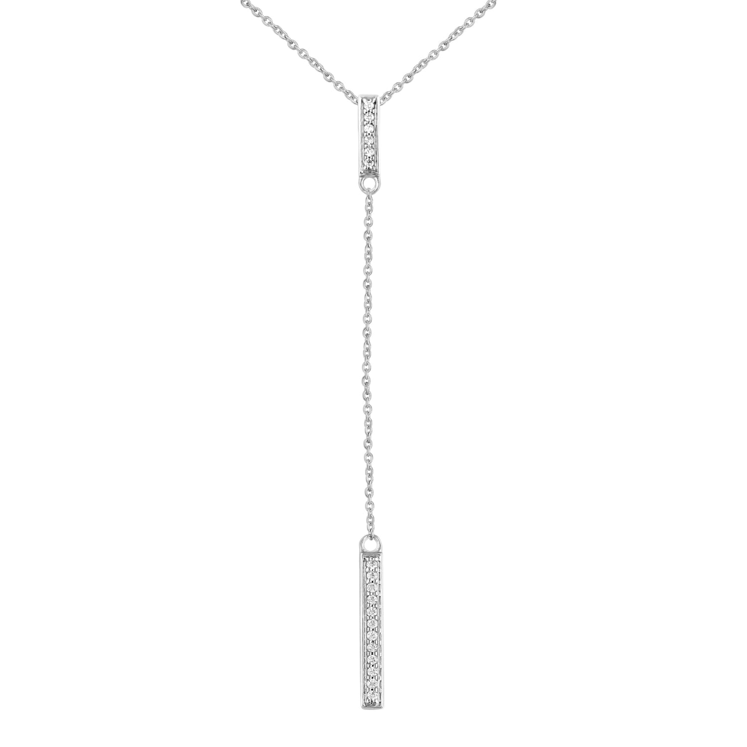 1/10 Ctw Lariat Bar Natural Diamond Pendant Necklace set in 925 Sterling Silver
