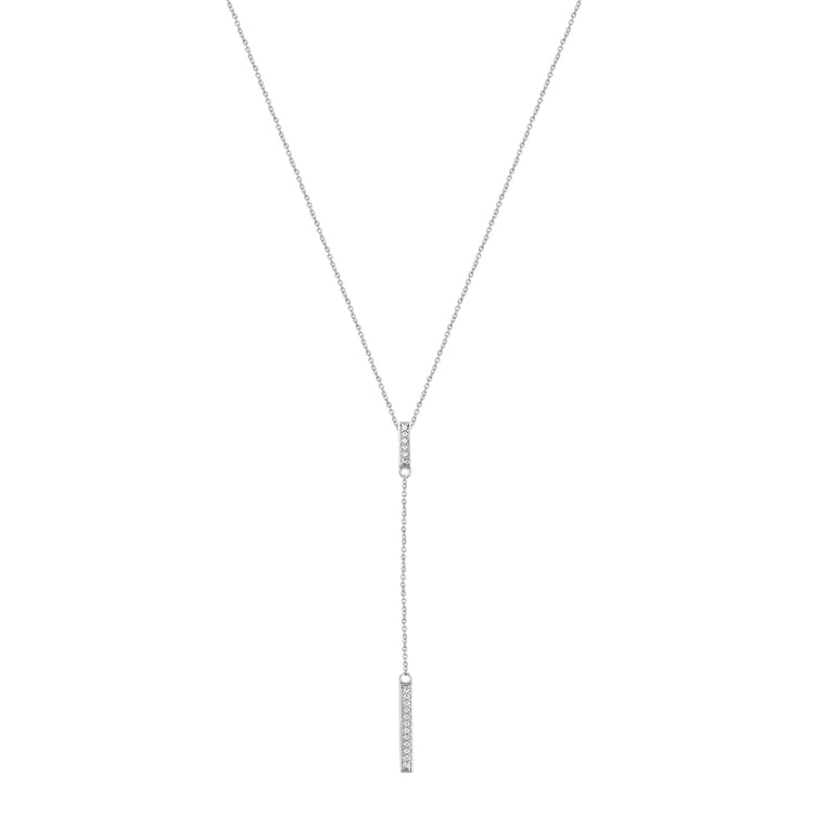 1/10 Ctw Lariat Bar Natural Diamond Pendant Necklace set in 925 Sterling Silver