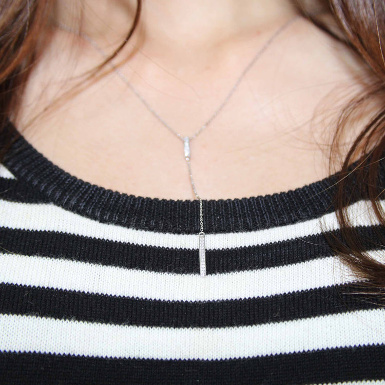 1/10 Ctw Lariat Bar Natural Diamond Pendant Necklace set in 925 Sterling Silver