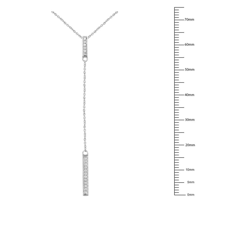 1/10 Ctw Lariat Bar Natural Diamond Pendant Necklace set in 925 Sterling Silver