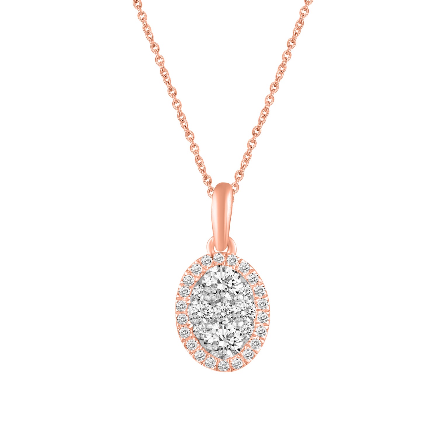 1/2 CT TW Diamond Halo Cluster Pendant Necklace in 925 Sterling Silver (Round, Oval, Pear, Cushion)