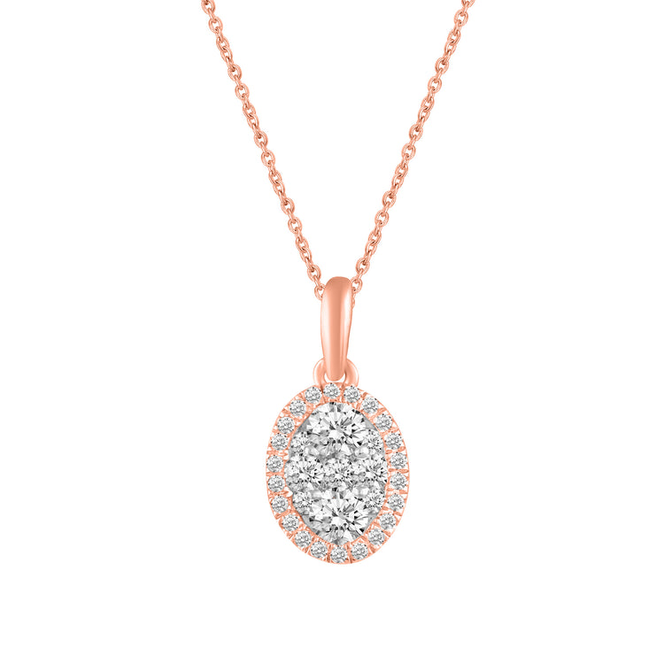1/2 CT TW Diamond Halo Cluster Pendant Necklace in 925 Sterling Silver (Round, Oval, Pear, Cushion)