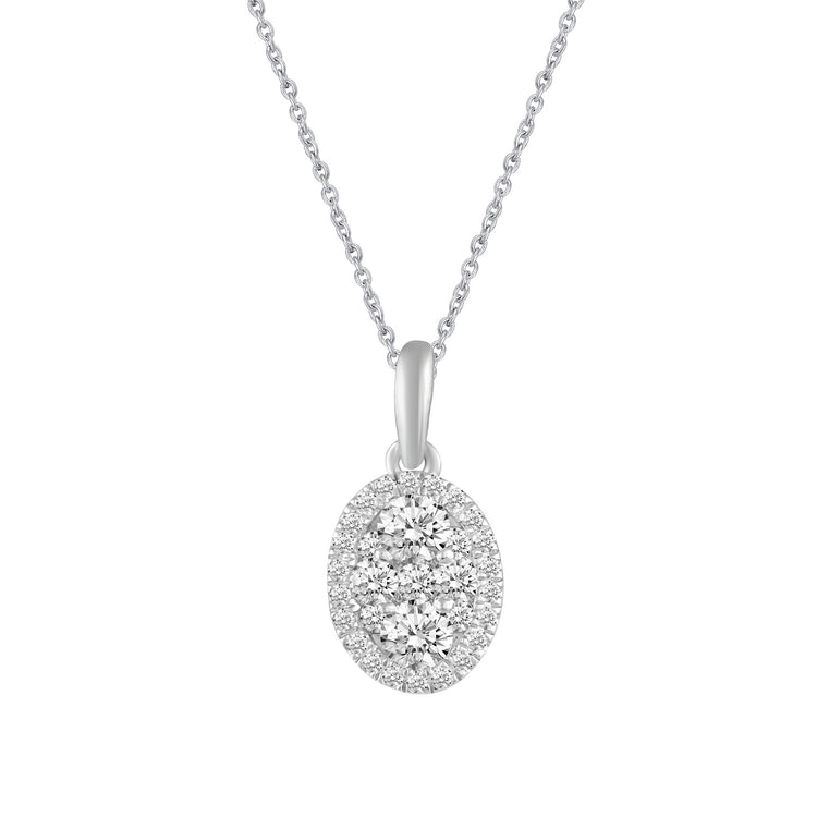 1/2 CT TW Diamond Halo Cluster Pendant Necklace in 925 Sterling Silver (Round, Oval, Pear, Cushion)