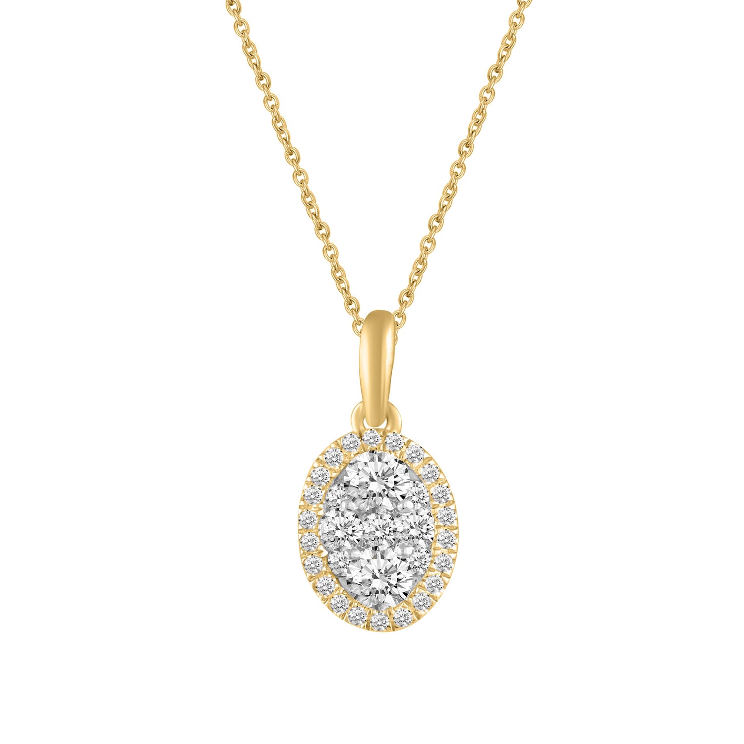 1/2 CT TW Diamond Halo Cluster Pendant Necklace in 925 Sterling Silver (Round, Oval, Pear, Cushion)