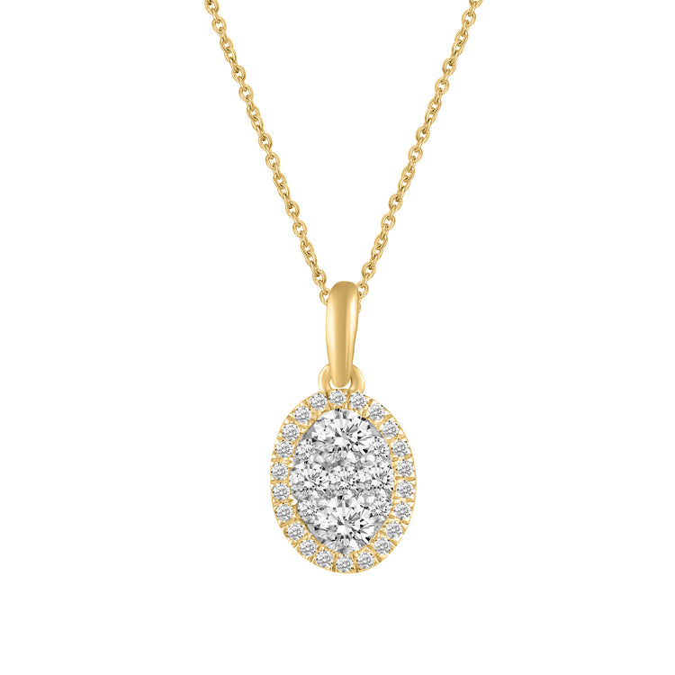 1/2 CT TW Diamond Halo Cluster Pendant Necklace in 925 Sterling Silver (Round, Oval, Pear, Cushion)