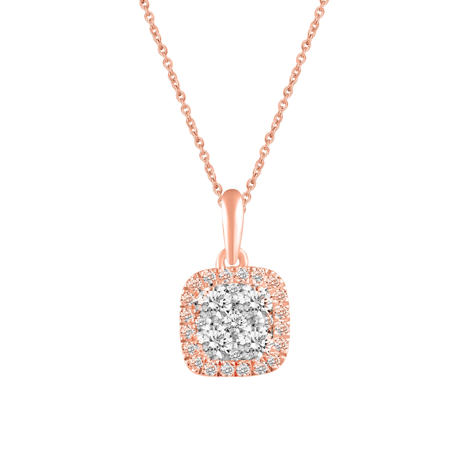1/2 CT TW Diamond Halo Cluster Pendant Necklace in 925 Sterling Silver (Round, Oval, Pear, Cushion)