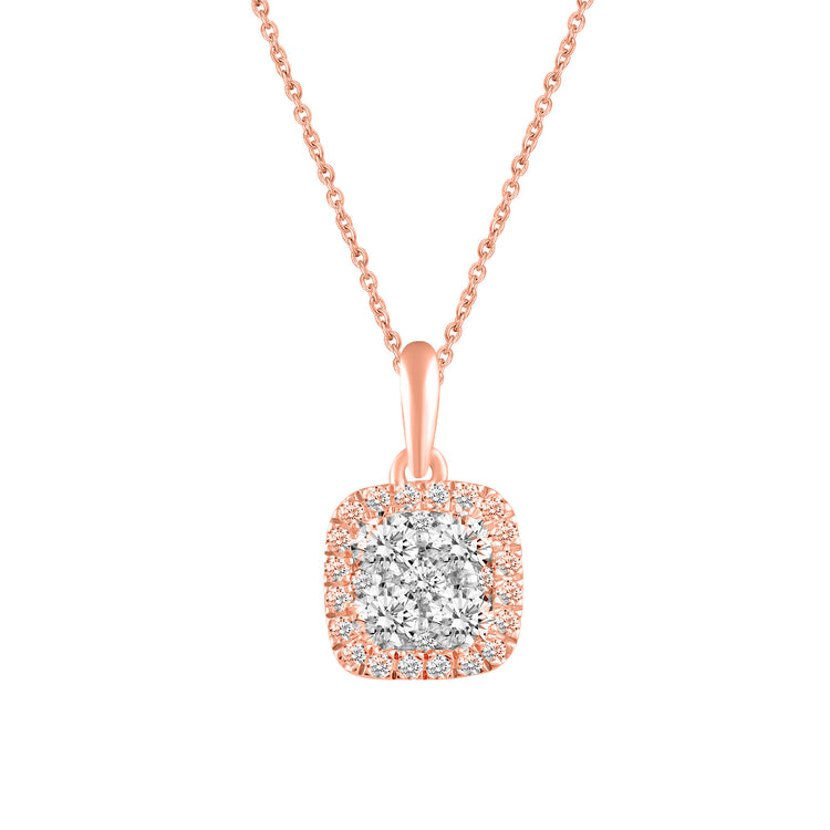1/2 CT TW Diamond Halo Cluster Pendant Necklace in 925 Sterling Silver (Round, Oval, Pear, Cushion)