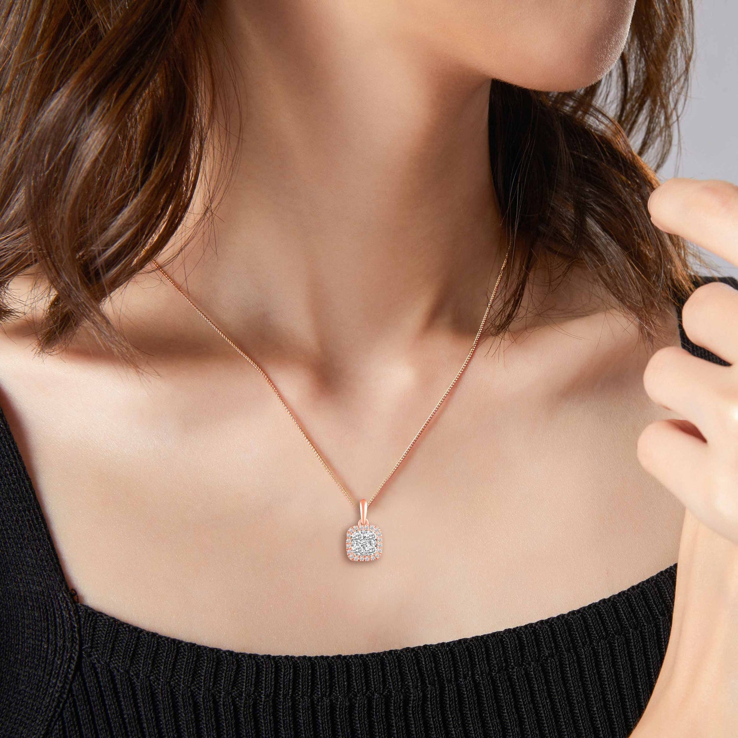 1/2 CT TW Diamond Halo Cluster Pendant Necklace in 925 Sterling Silver (Round, Oval, Pear, Cushion)