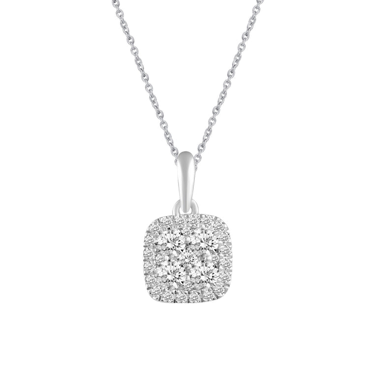 1/2 CT TW Diamond Halo Cluster Pendant Necklace in 925 Sterling Silver (Round, Oval, Pear, Cushion)