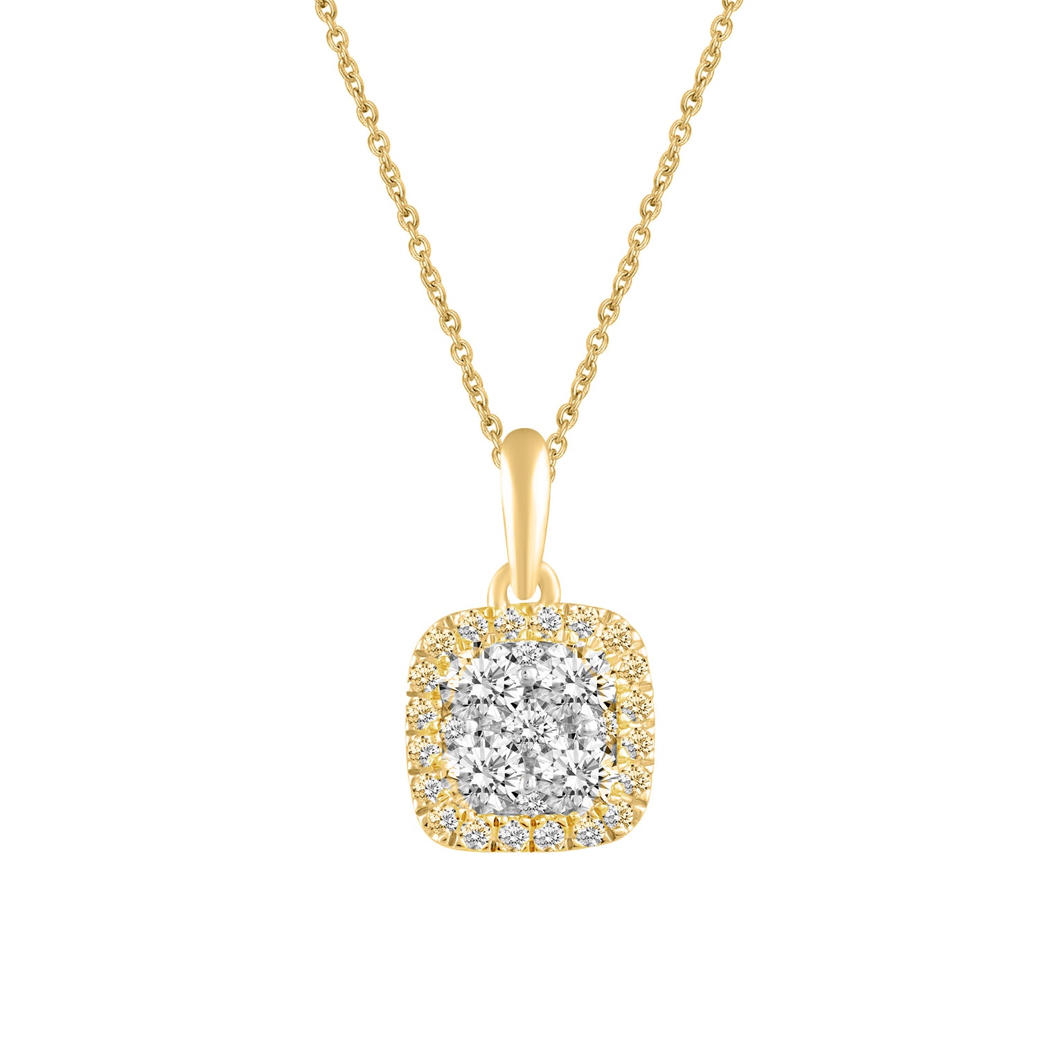 1/2 CT TW Diamond Halo Cluster Pendant Necklace in 925 Sterling Silver (Round, Oval, Pear, Cushion)