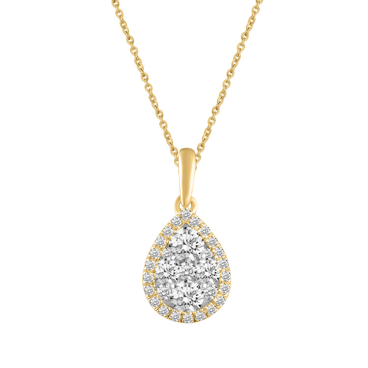 1/2 CT TW Diamond Halo Cluster Pendant Necklace in 925 Sterling Silver (Round, Oval, Pear, Cushion)