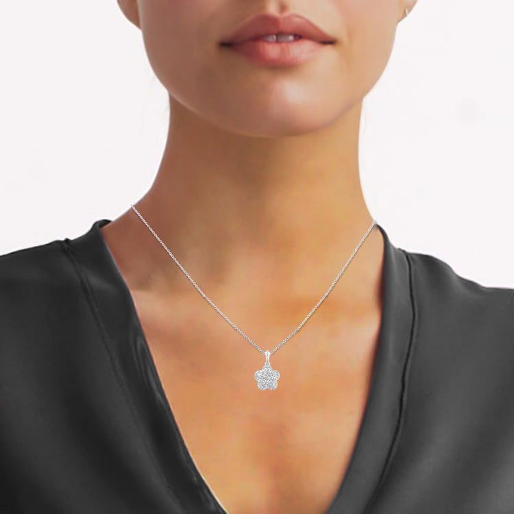 1/2 Cttw Flower Diamond Pendant in 14K White Gold