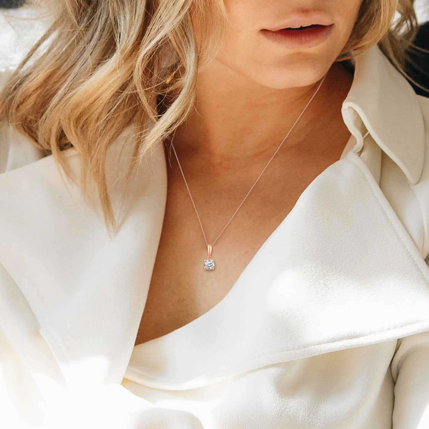 14K Gold 1/5 Carat TW Natural Round (I1-I2 Clarity) Diamond Pendant Necklace in White, Rose or Yellow Gold