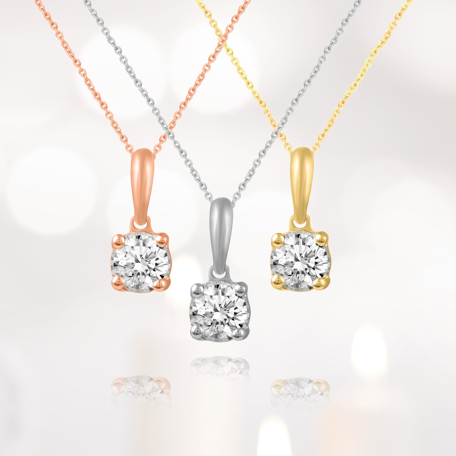14K Gold 1/5 Carat TW Natural Round (I1-I2 Clarity) Diamond Pendant Necklace in White, Rose or Yellow Gold