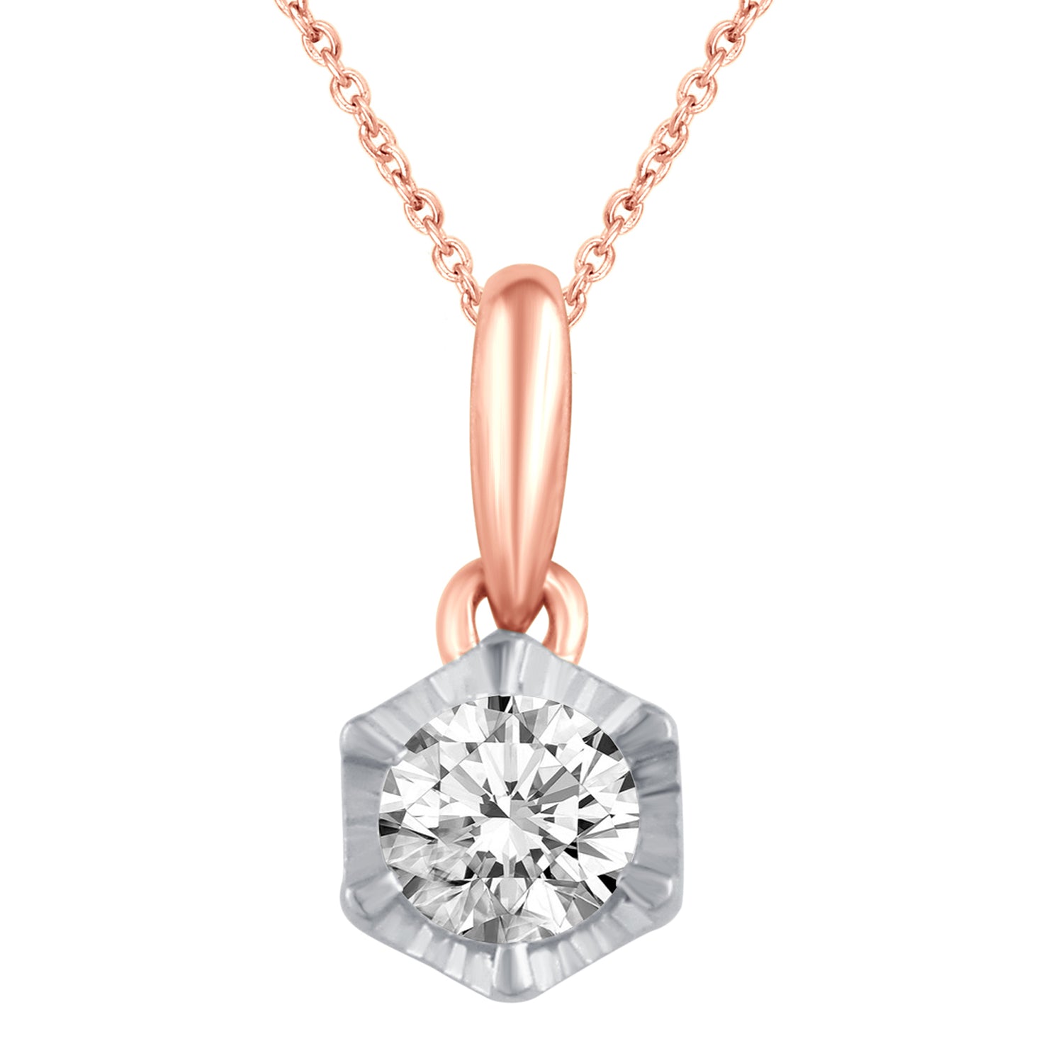 14K Gold 1/4 Carat TW Natural Round Diamond Hexagon Pendant Necklace in White, Rose or Yellow Gold