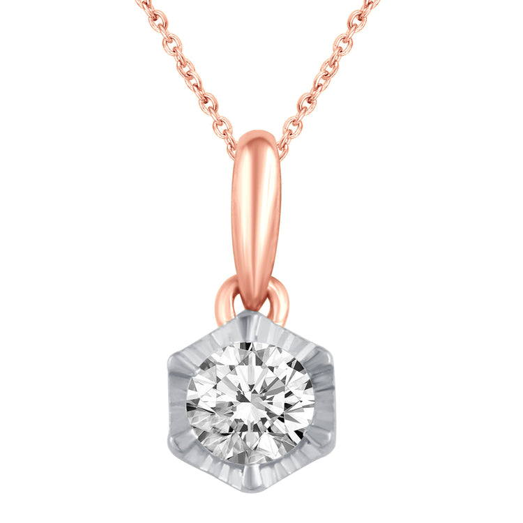 14K Gold 1/4 Carat TW Natural Round Diamond Hexagon Pendant Necklace in White, Rose or Yellow Gold