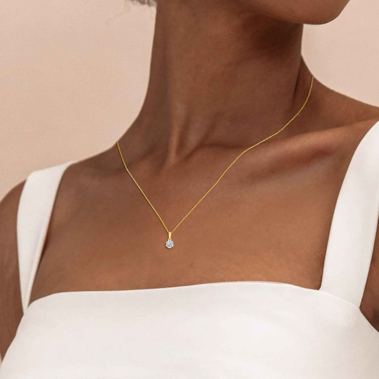 14K Gold 1/4 Carat TW Natural Round Diamond Hexagon Pendant Necklace in White, Rose or Yellow Gold