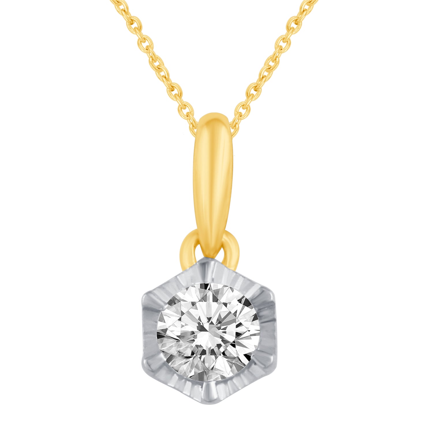 14K Gold 1/4 Carat TW Natural Round Diamond Hexagon Pendant Necklace in White, Rose or Yellow Gold