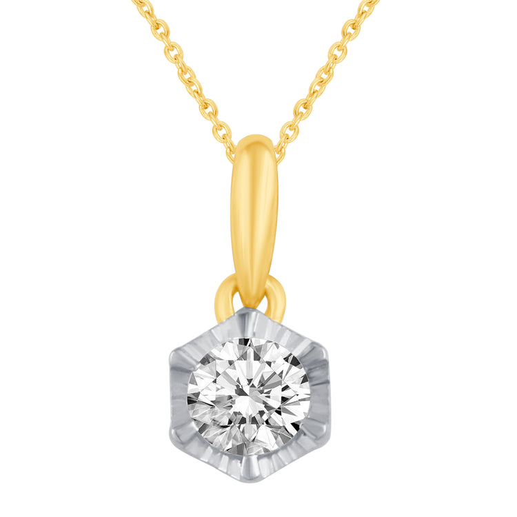 14K Gold 1/4 Carat TW Natural Round Diamond Hexagon Pendant Necklace in White, Rose or Yellow Gold