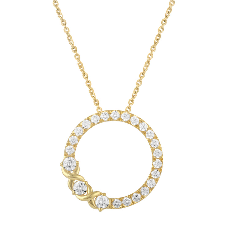 1 CT TW Diamond XO Circle Pendant Necklace in 925 Sterling Silver Yellow Gold
