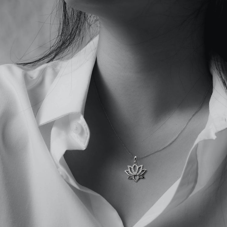 1/10 CT TW Diamond Lotus Pave Pendant Set in Sterling Silver fine jewelry gift yoga wellness
