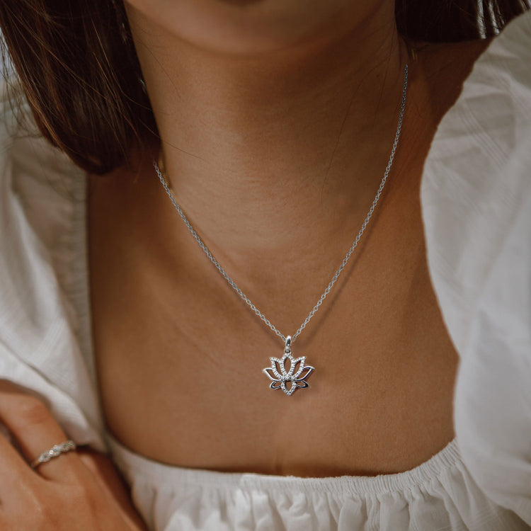 1/10 CT TW Diamond Lotus Pave Pendant Set in Sterling Silver fine jewelry gift yoga wellness birthday holiday