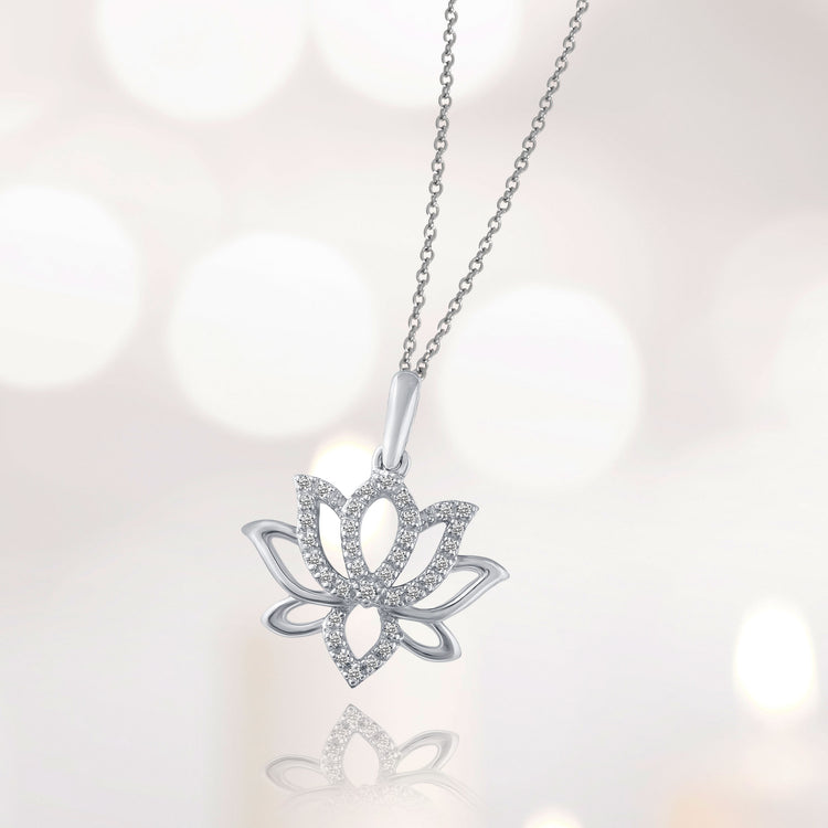 1/10 CT TW Diamond Lotus Pave Pendant Set in Sterling Silver fine jewelry gift yoga wellness